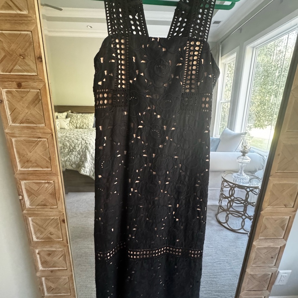 J. Crew Collection Black Eyelet Midi Dress with Floral Cutouts